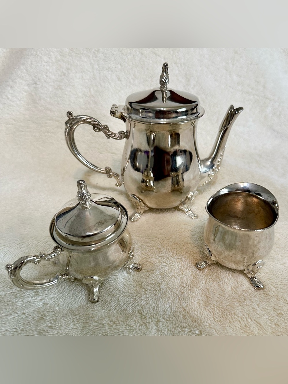 Vintage International Silver Company 3-Piece Tea Set Pot Creamer Sugar Parts